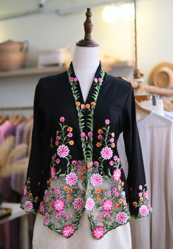 UNA KEBAYA TOP IN INK GREEN