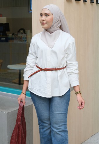 ALLY BUTTON BLOUSE IN CLOUD WHITE