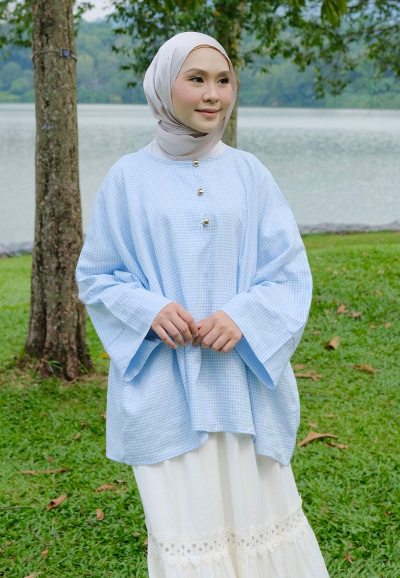 JOYCE BLOUSE IN BLUE CHEKERED