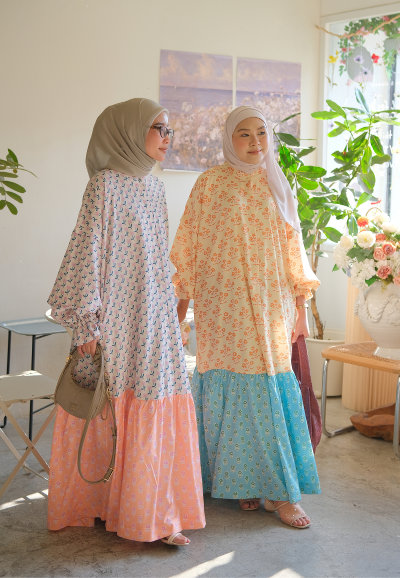 TERRA LONG DRESS IN IVORY TANGERINE