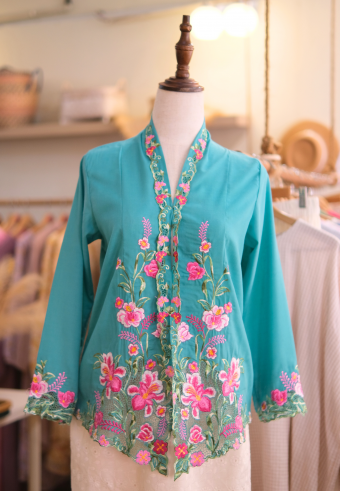 UNA KEBAYA TOP IN TEAL PINK