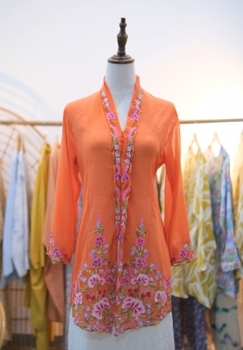 NORA LONG KEBAYA TOP 2.0 IN TANGERINE
