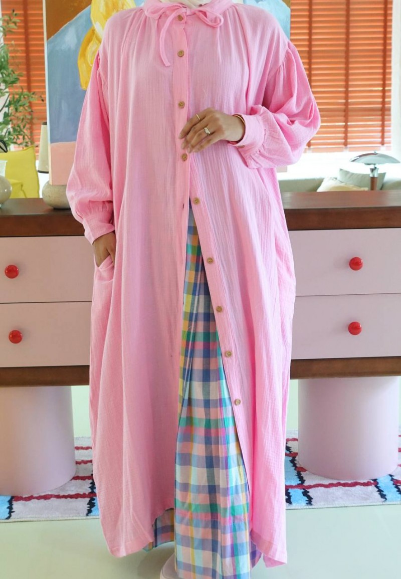 LEORA LONG DRESS IN BRIGHT PINK