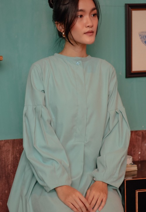 Journey Gathered Long Top in aqua blue